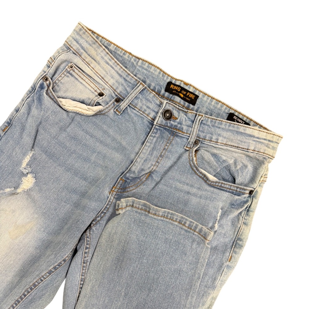 Ring of Fire Mens Skinny Distressed Light Wash Denim Jeans